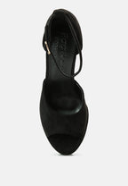  BEATY Black Rhinestones High Block Heeled Sandals