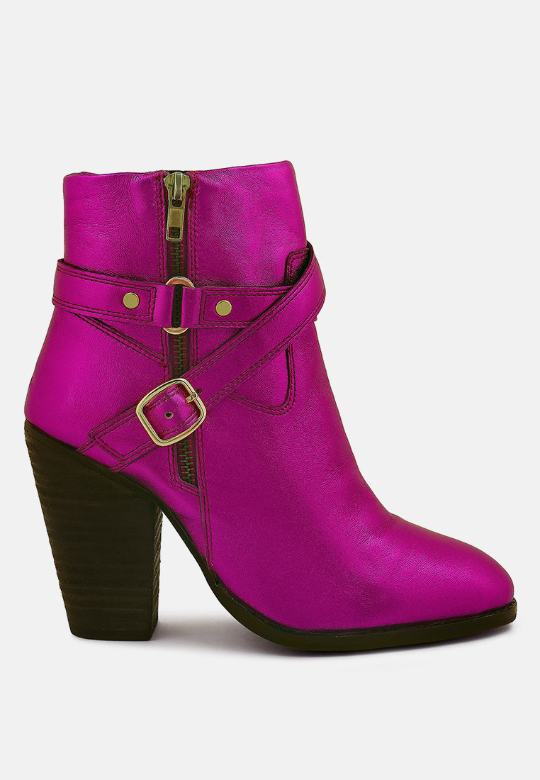  CAT-TRACK Fuchsia Metallic Leather Ankle Boots