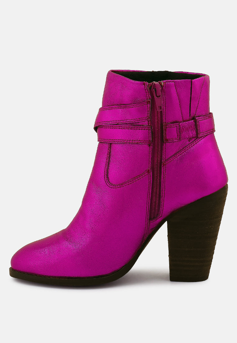  CAT-TRACK Fuchsia Metallic Leather Ankle Boots