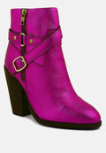  CAT-TRACK Fuchsia Metallic Leather Ankle Boots