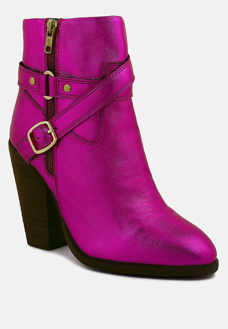  CAT-TRACK Fuchsia Metallic Leather Ankle Boots