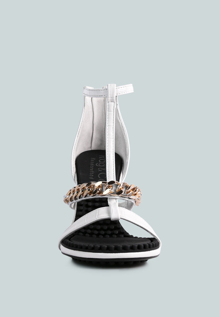  DAKOTA Metal Chain Embellishment Sandals In White