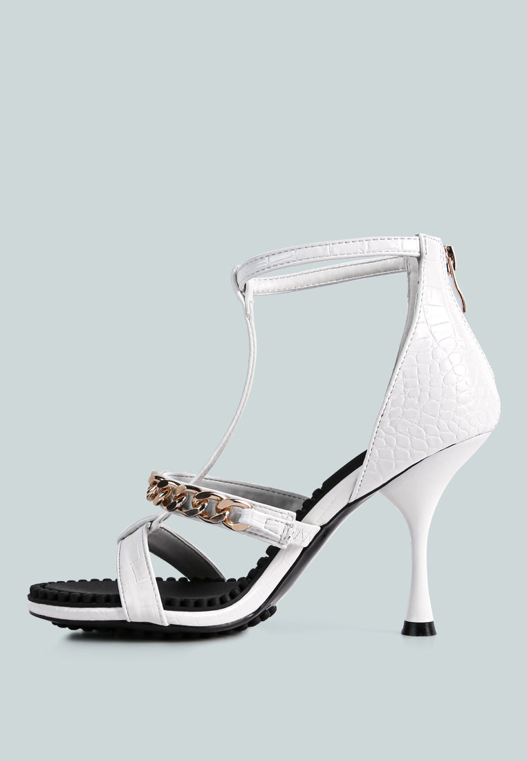  DAKOTA Metal Chain Embellishment Sandals In White