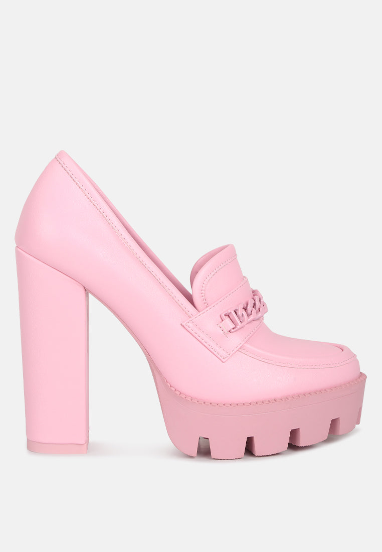  CORINNE Pink Chain Embellished Chunky Loafers