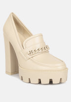  CORINNE Beige Chain Embellished Chunky Loafers