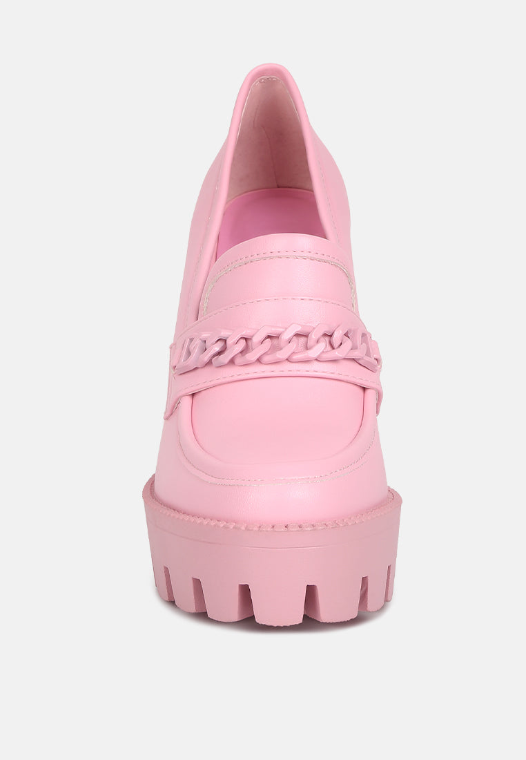  CORINNE Pink Chain Embellished Chunky Loafers