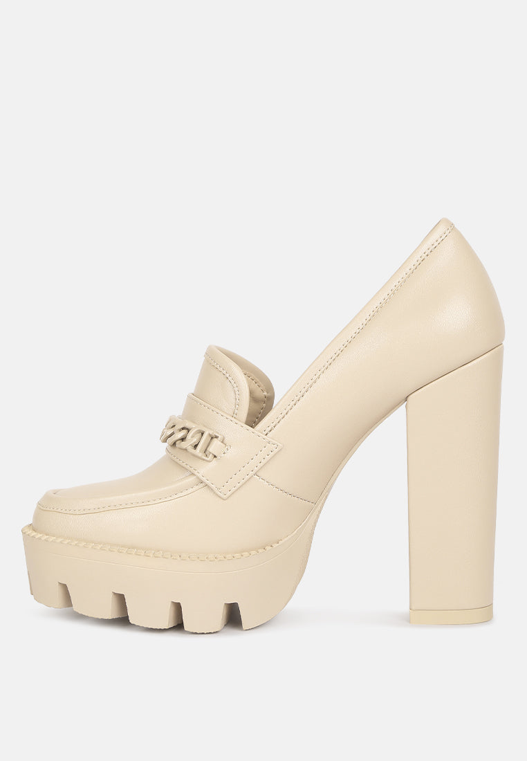  CORINNE Beige Chain Embellished Chunky Loafers