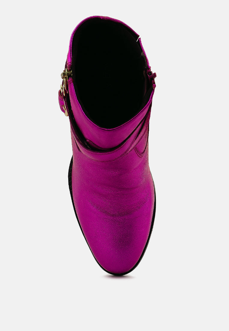  CAT-TRACK Fuchsia Metallic Leather Ankle Boots