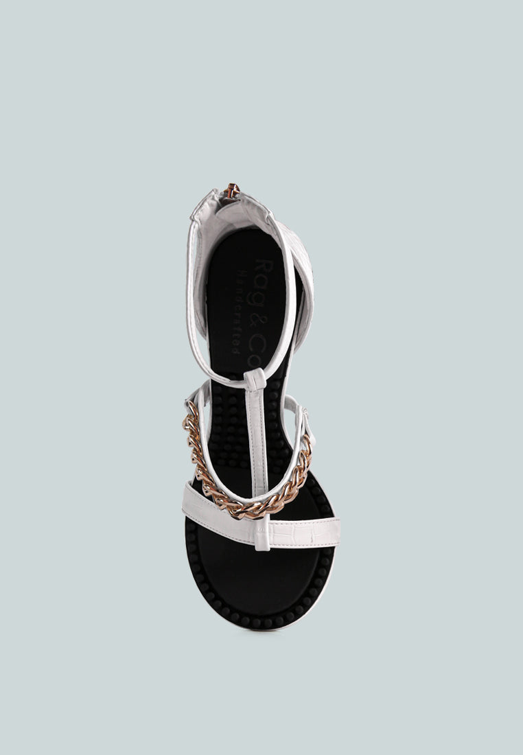  DAKOTA Metal Chain Embellishment Sandals In White