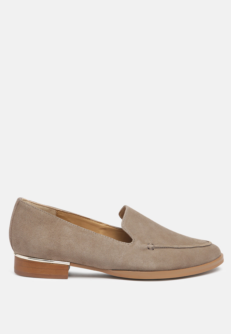  ANNA Taupe Suede Leather Loafers