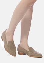  ANNA Taupe Suede Leather Loafers