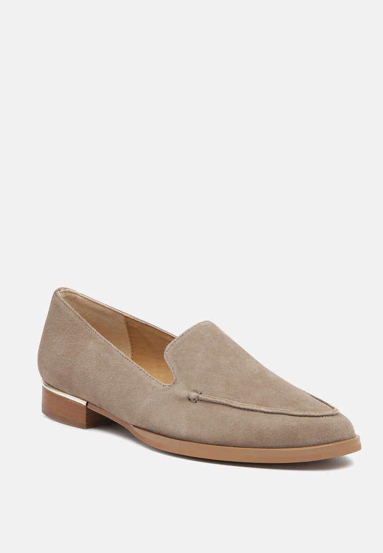  ANNA Taupe Suede Leather Loafers