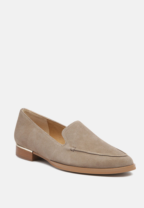  ANNA Taupe Suede Leather Loafers