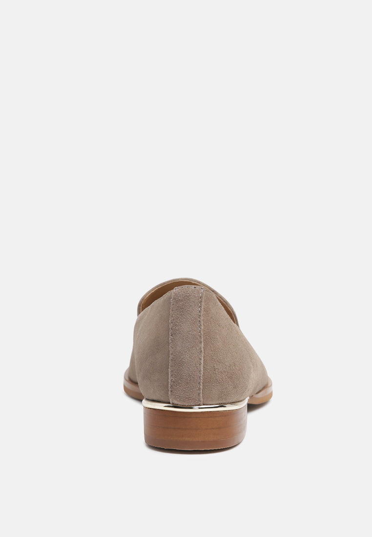  ANNA Taupe Suede Leather Loafers