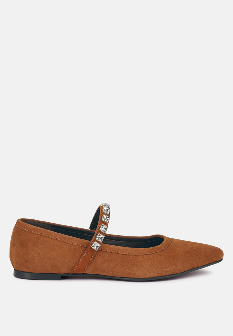  ASSISI Tan Fine Suede Mary Jane Ballet Flats