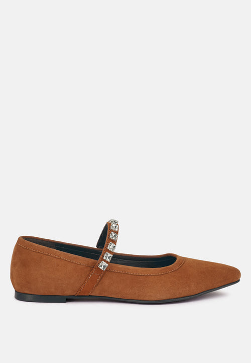  ASSISI Tan Fine Suede Mary Jane Ballet Flats