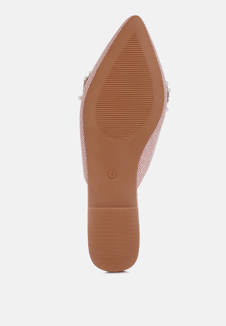  ASTRE Pearl Embellished Shimmer Mules In Blush