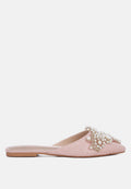  ASTRE Pearl Embellished Shimmer Mules In Blush