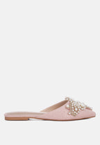  ASTRE Pearl Embellished Shimmer Mules In Blush