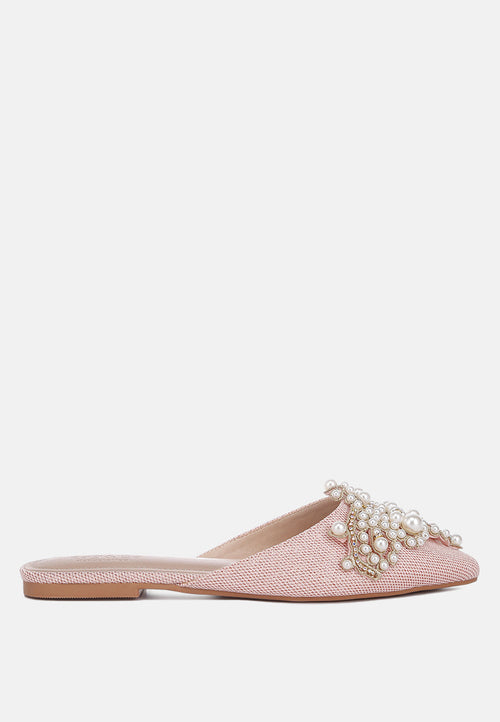  ASTRE Pearl Embellished Shimmer Mules In Blush