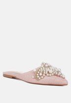  ASTRE Pearl Embellished Shimmer Mules In Blush