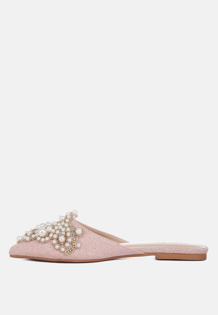  ASTRE Pearl Embellished Shimmer Mules In Blush