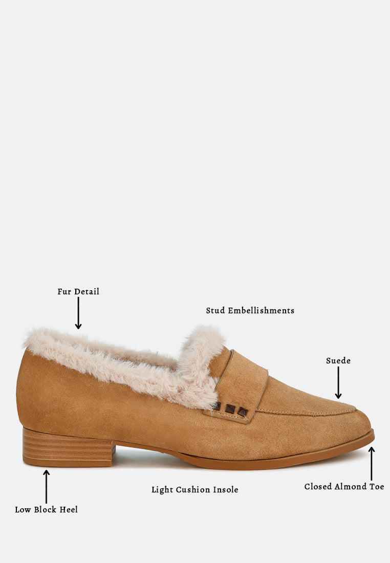  Allie Fur Trim Genuine Suede Loafers