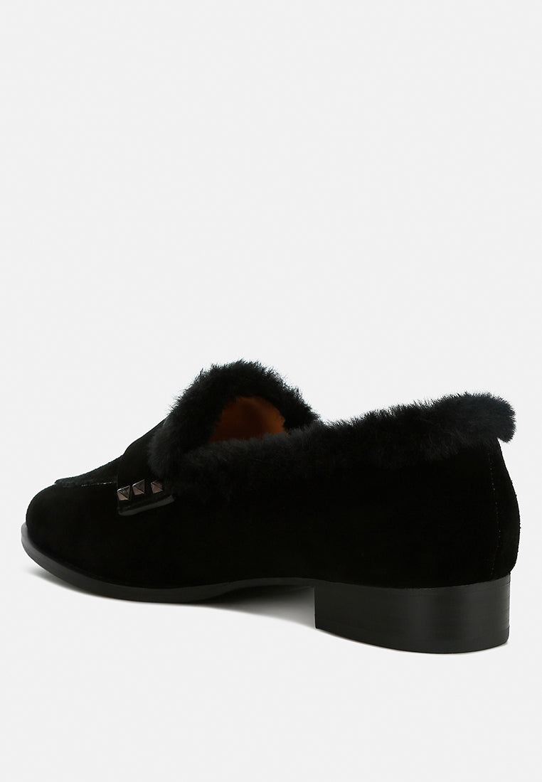  Allie Fur Trim Genuine Suede Loafers