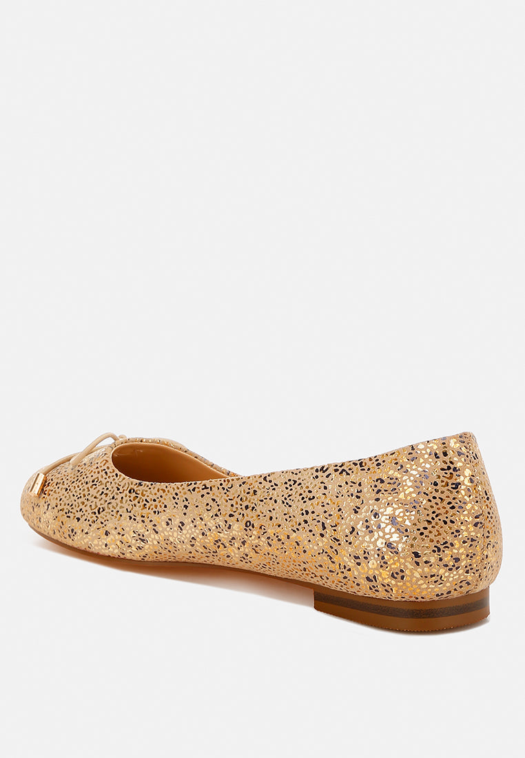  Apollon Bow Detail Foil Print Suede Ballerinas