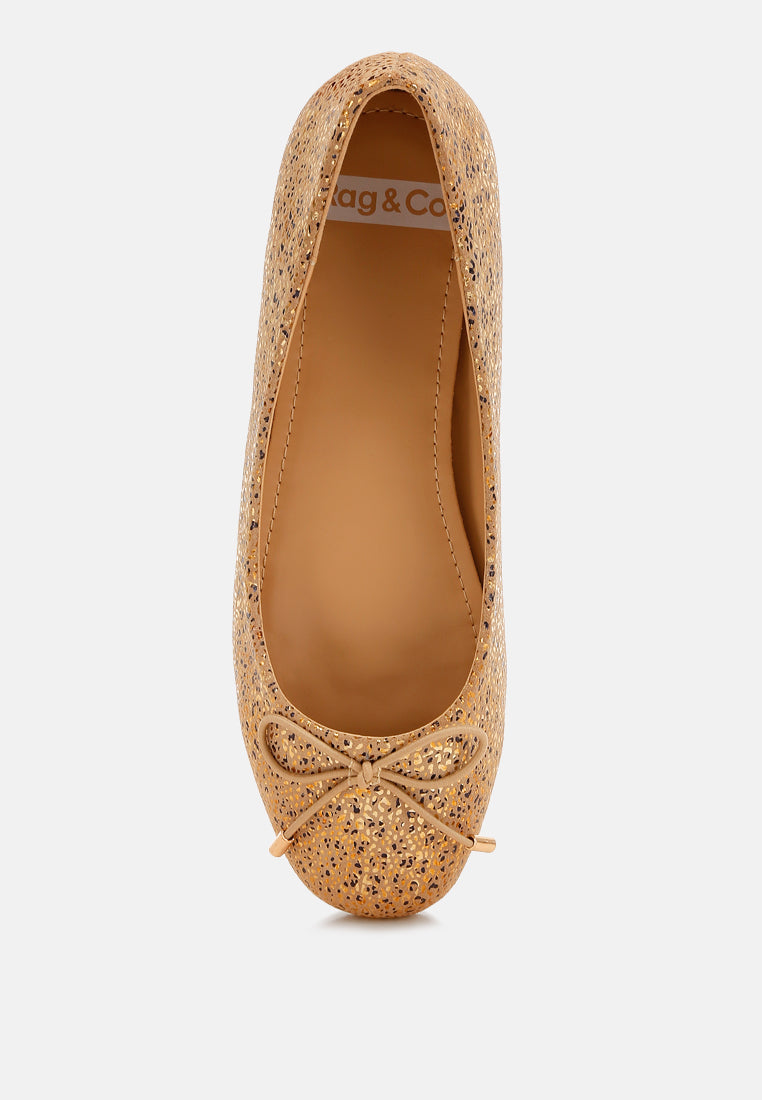 Apollon Bow Detail Foil Print Suede Ballerinas