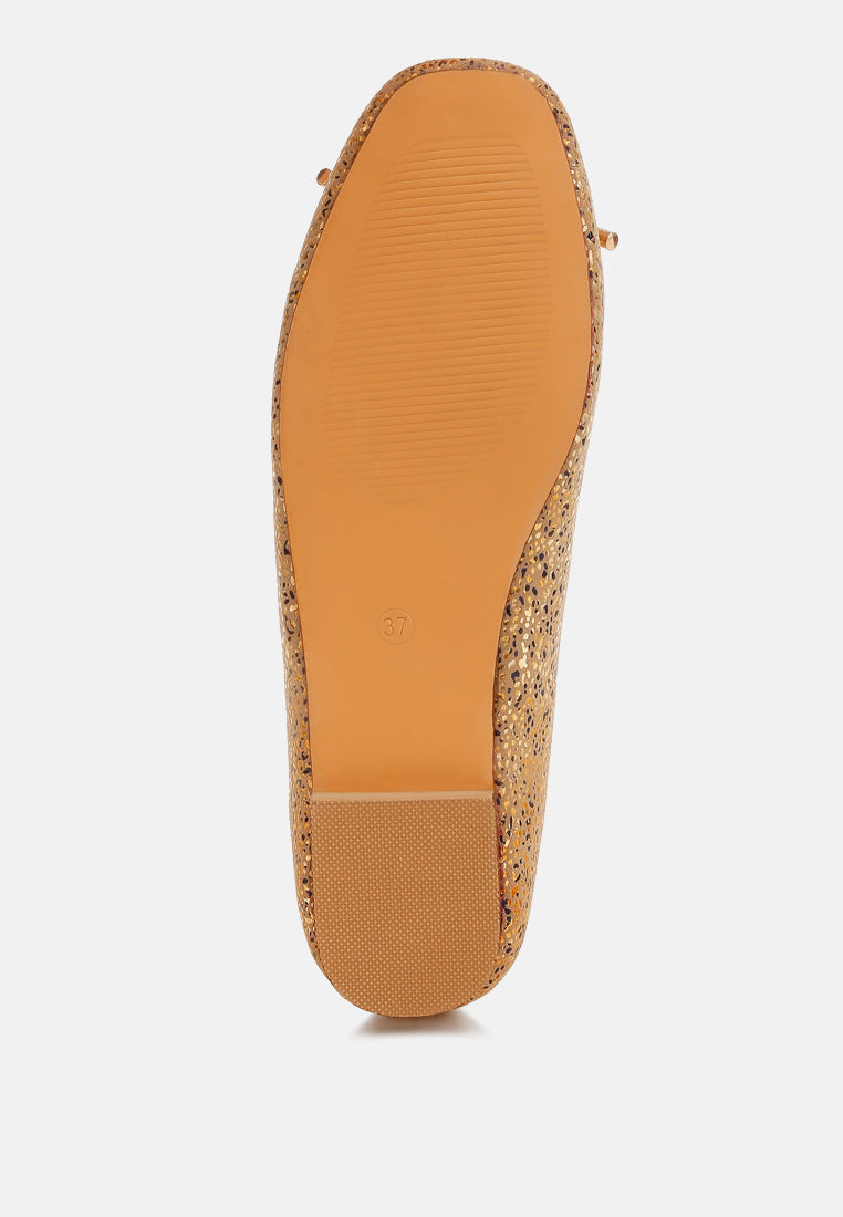  Apollon Bow Detail Foil Print Suede Ballerinas