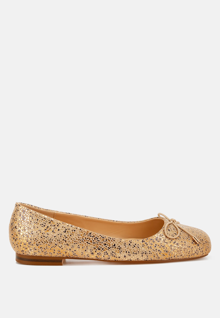  Apollon Bow Detail Foil Print Suede Ballerinas