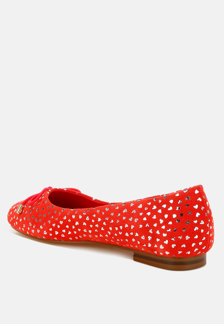  Apollon Bow Detail Foil Print Suede Ballerinas