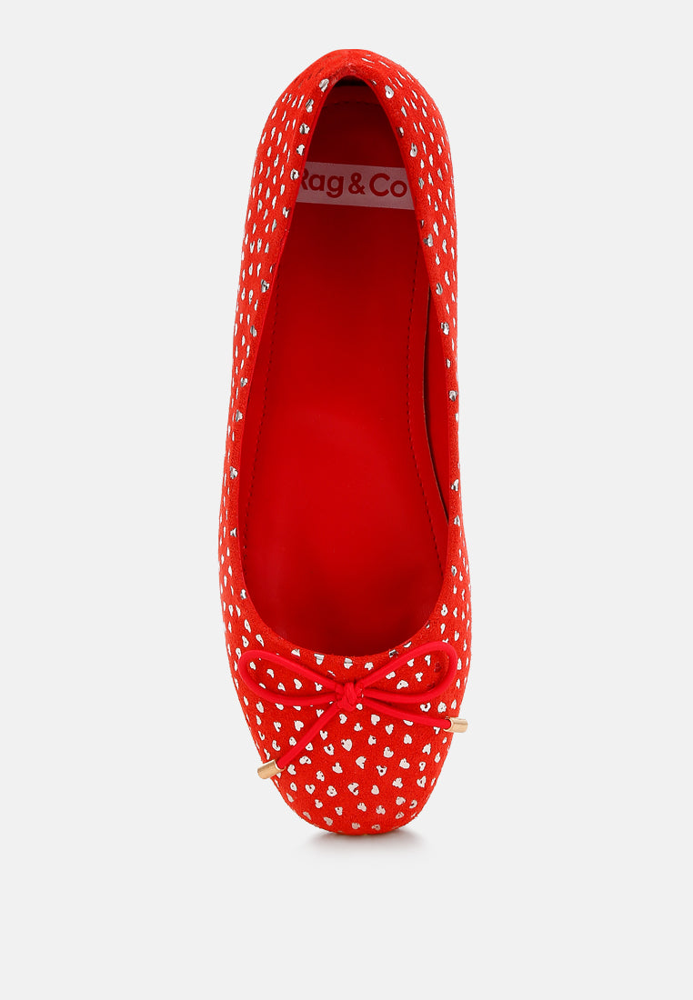  Apollon Bow Detail Foil Print Suede Ballerinas