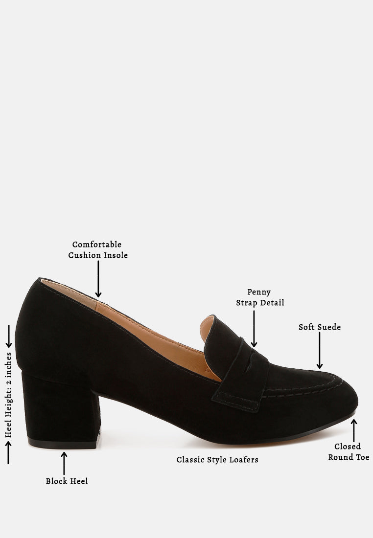  Astra Block Heel Genuine Suede Loafers