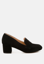  Astra Block Heel Genuine Suede Loafers