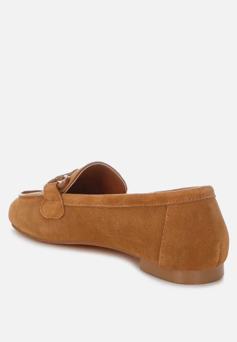  Awen Monochromatic Horsebit Real Suede Loafers