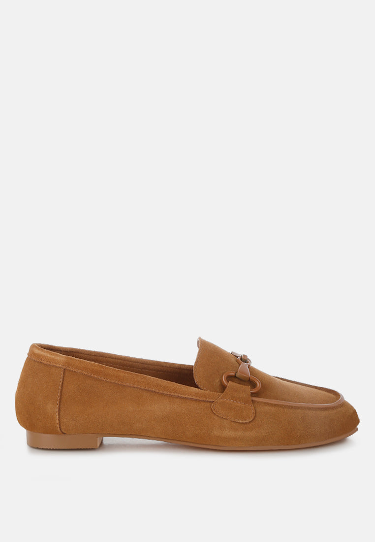  Awen Monochromatic Horsebit Real Suede Loafers