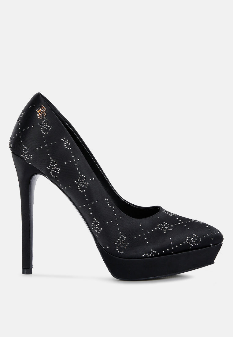  BALLARD Black Monogram Satin Stiletto Pumps