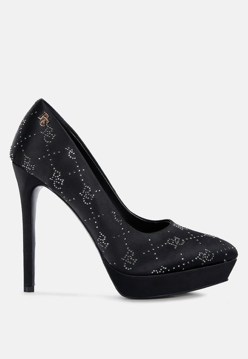  BALLARD Black Monogram Satin Stiletto Pumps