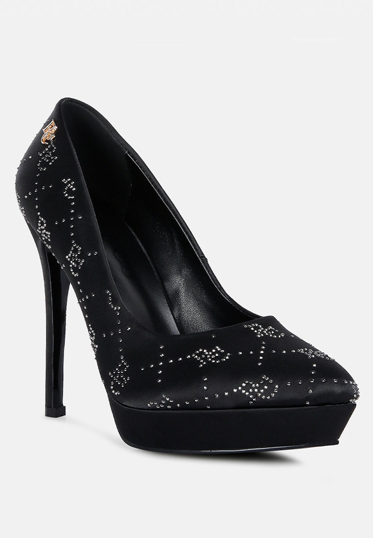  BALLARD Black Monogram Satin Stiletto Pumps