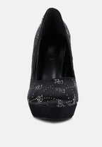  BALLARD Black Monogram Satin Stiletto Pumps