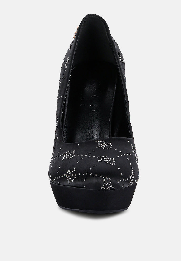  BALLARD Black Monogram Satin Stiletto Pumps