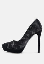  BALLARD Black Monogram Satin Stiletto Pumps