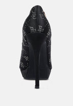  BALLARD Black Monogram Satin Stiletto Pumps