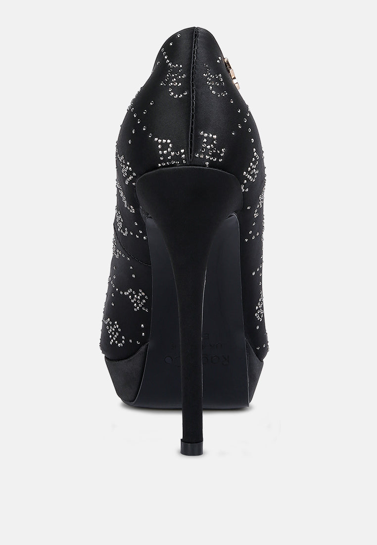  BALLARD Black Monogram Satin Stiletto Pumps