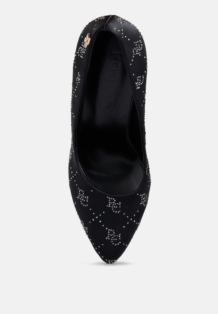  BALLARD Black Monogram Satin Stiletto Pumps