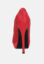  BALLARD Red Monogram Satin Stiletto Pumps