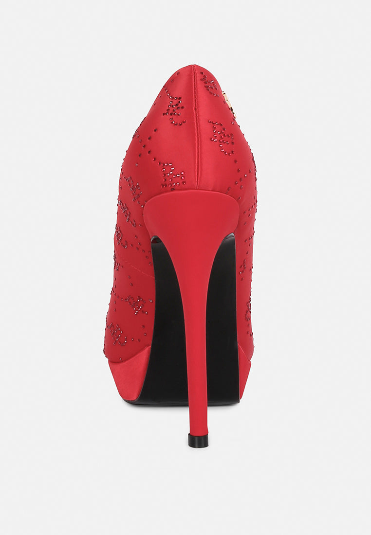  BALLARD Red Monogram Satin Stiletto Pumps