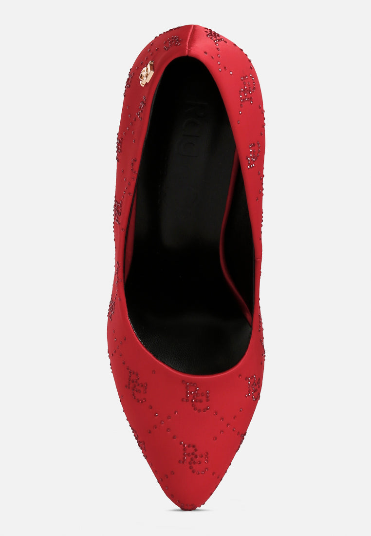  BALLARD Red Monogram Satin Stiletto Pumps